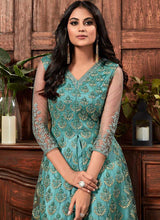 Load image into Gallery viewer, Blue Heavy Embroidered High Slit Style Pant Suit fashionandstylish.myshopify.com