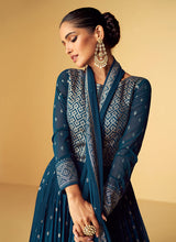 Load image into Gallery viewer, Blue Heavy Embroidered Kalidar Anarkali