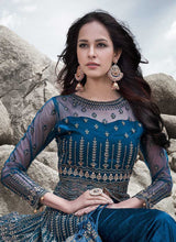 Load image into Gallery viewer, Blue Heavy Embroidered Kalidar Lehenga/ Pant Style Anarkali fashionandstylish.myshopify.com