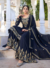 Load image into Gallery viewer, Blue Heavy Embroidered Sharara Style Suit fashionandstylish.myshopify.com