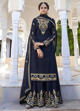 Load image into Gallery viewer, Blue Heavy Embroidered Sharara Style Suit fashionandstylish.myshopify.com