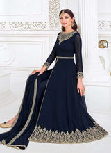 Load image into Gallery viewer, Blue Heavy Embroidered Slit Style Anarkali Suit fashionandstylish.myshopify.com