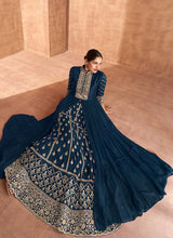 Load image into Gallery viewer, Blue Heavy Embroidered Slit Style Lehenga Anarkali fashionandstylish.myshopify.com