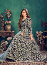 Load image into Gallery viewer, Blue Heavy Embroidered Stylish Velvet Anarkali Suit fashionandstylish.myshopify.com