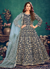 Load image into Gallery viewer, Blue Heavy Embroidered Stylish Velvet Anarkali Suit fashionandstylish.myshopify.com