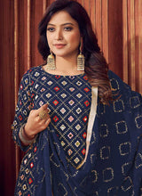 Load image into Gallery viewer, Blue Mirror Embroidered Sharara Style Suit fashionandstylish.myshopify.com