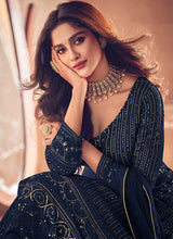 Load image into Gallery viewer, Blue Sequin Embroidered Slit Style Lehenga fashionandstylish.myshopify.com