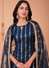 Load image into Gallery viewer, Blue Sequin Embroidered Straight Pant Suit