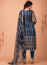 Load image into Gallery viewer, Blue Sequin Embroidered Straight Pant Suit