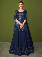 Load image into Gallery viewer, Blue Sequins Embroidered Lehenga Style Designer Suit fashionandstylish.myshopify.com