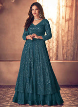 Load image into Gallery viewer, Blue Sequins Embroidered Slit Style Anarkali fashionandstylish.myshopify.com