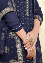 Load image into Gallery viewer, Blue Straight Cut Embroidered Pant Style Suit fashionandstylish.myshopify.com