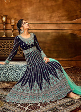 Load image into Gallery viewer, Blue and Aqua Heavy Embroidered Anarkali Suit