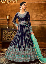 Load image into Gallery viewer, Blue and Aqua Heavy Embroidered Anarkali Suit