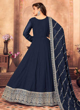 Load image into Gallery viewer, Blue and Gold Embroidered Flaire Anarkali Suit fashionandstylish.myshopify.com