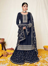 Load image into Gallery viewer, Blue and Gold Embroidered Gharara Suit fashionandstylish.myshopify.com