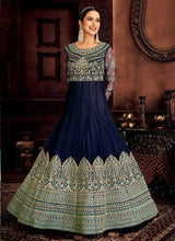 Load image into Gallery viewer, Blue and Gold Embroidered Kalidar Designer Anarkali Suit fashionandstylish.myshopify.com