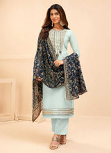 Load image into Gallery viewer, Blue and Gold Embroidered Pant Style Suit fashionandstylish.myshopify.com