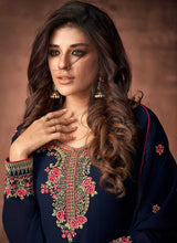 Load image into Gallery viewer, Blue and Gold Embroidered Straight Pant Style Suit fashionandstylish.myshopify.com