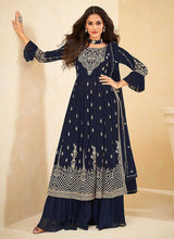 Load image into Gallery viewer, Blue and Gold Embroidered Stylish Sharara Suit fashionandstylish.myshopify.com