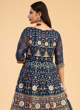 Load image into Gallery viewer, Blue and Gold Floral Embroidered Stylish Pant Suit fashionandstylish.myshopify.com
