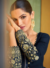 Load image into Gallery viewer, Blue and Gold Heavy Embroidered Anarkali Suit