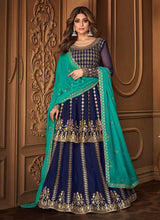 Load image into Gallery viewer, Blue and Gold Heavy Embroidered Festive Wear Lehenga fashionandstylish.myshopify.com
