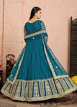 Load image into Gallery viewer, Blue and Gold Heavy Embroidered Kalidar Anarkali Suit fashionandstylish.myshopify.com