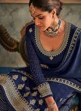 Load image into Gallery viewer, Blue and Gold Heavy Embroidered Stylish Palazzo Suit fashionandstylish.myshopify.com