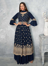 Load image into Gallery viewer, Blue and Gold Heavy Embroidered Stylish Palazzo Suit fashionandstylish.myshopify.com