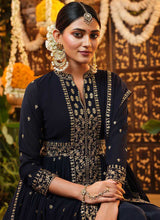 Load image into Gallery viewer, Blue and Gold Heavy Embroidered Stylish Pant Style Suit fashionandstylish.myshopify.com