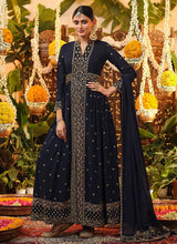 Load image into Gallery viewer, Blue and Gold Heavy Embroidered Stylish Pant Style Suit fashionandstylish.myshopify.com