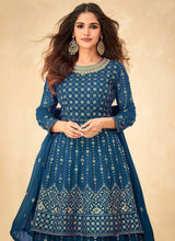 Load image into Gallery viewer, Blue and Gold Sequin Embroidered Indo Western Lehenga fashionandstylish.myshopify.com