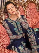 Load image into Gallery viewer, Blue and Gold heavy Embroidered Anarkali fashionandstylish.myshopify.com