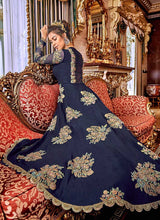 Load image into Gallery viewer, Blue and Gold heavy Embroidered Anarkali fashionandstylish.myshopify.com