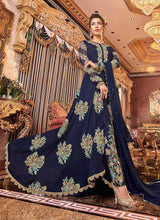Load image into Gallery viewer, Blue and Gold heavy Embroidered Anarkali fashionandstylish.myshopify.com