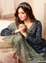 Load image into Gallery viewer, Blue and Grey Embroidered Sharara Style Suit fashionandstylish.myshopify.com