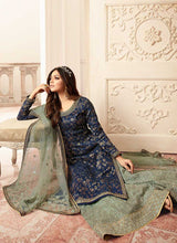 Load image into Gallery viewer, Blue and Grey Embroidered Sharara Style Suit fashionandstylish.myshopify.com