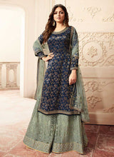 Load image into Gallery viewer, Blue and Grey Embroidered Sharara Style Suit fashionandstylish.myshopify.com