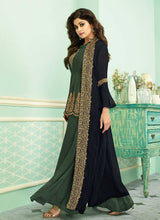 Load image into Gallery viewer, Blue and Green Heavy Embroidered Jacket Style Plazzo Suit fashionandstylish.myshopify.com