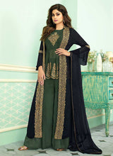 Load image into Gallery viewer, Blue and Green Heavy Embroidered Jacket Style Plazzo Suit fashionandstylish.myshopify.com