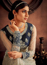 Load image into Gallery viewer, Blue and Grey Embroidered Kalidar Designer Anarkali Suit fashionandstylish.myshopify.com