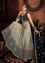 Load image into Gallery viewer, Blue and Grey Embroidered Kalidar Designer Anarkali Suit fashionandstylish.myshopify.com