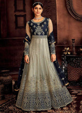 Load image into Gallery viewer, Blue and Grey Embroidered Kalidar Designer Anarkali Suit fashionandstylish.myshopify.com