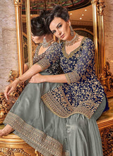 Load image into Gallery viewer, Blue and Grey Embroidered Sharara Style Suit fashionandstylish.myshopify.com