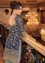 Load image into Gallery viewer, Blue and Grey Embroidered Sharara Style Suit fashionandstylish.myshopify.com