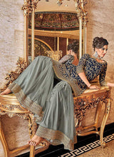 Load image into Gallery viewer, Blue and Grey Embroidered Sharara Style Suit fashionandstylish.myshopify.com