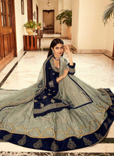 Load image into Gallery viewer, Blue and Grey Heavy Embroidered Festive Wear Lehenga fashionandstylish.myshopify.com