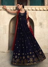Load image into Gallery viewer, Blue and Maroon Sequin Embroidered Anarkali