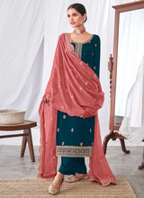 Load image into Gallery viewer, Blue and Pink Embroidered Palazzo Suit fashionandstylish.myshopify.com